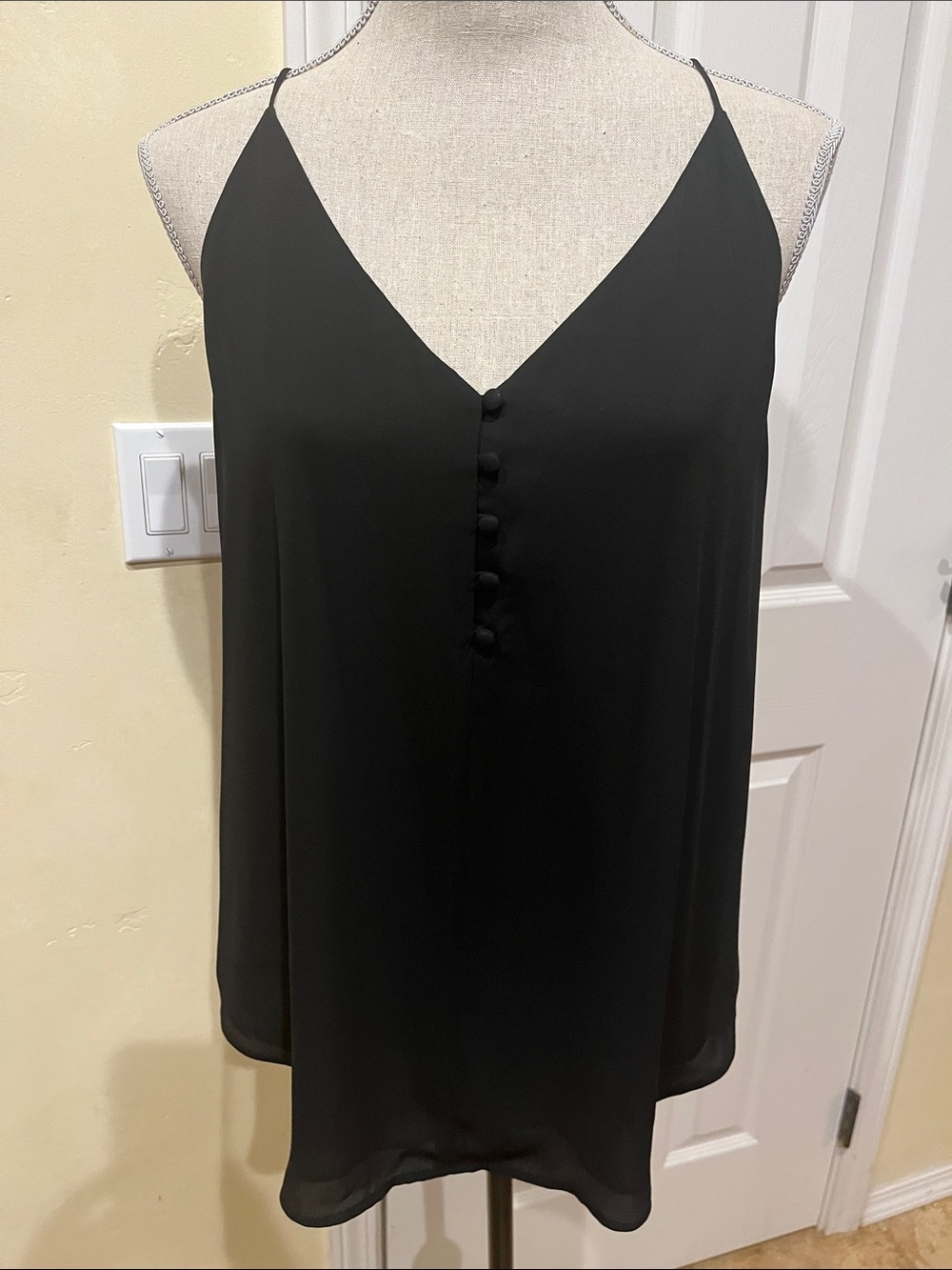 LOFT Black V-Neck Button-Front Spaghetti Strap Cami